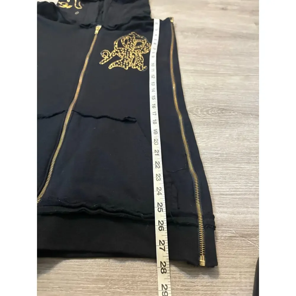 Vintage Y2K Men's Retribution Sleeveless‎ Full Zip Hoodie M Gold Rocker Glam
